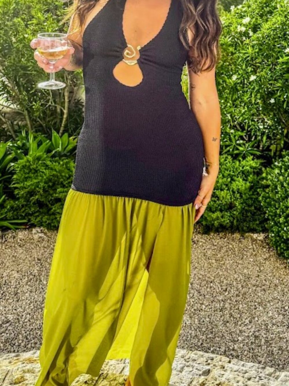 RIELLI Yves Dress Green Black Tropical Cutout Maxi Dress Resortwear